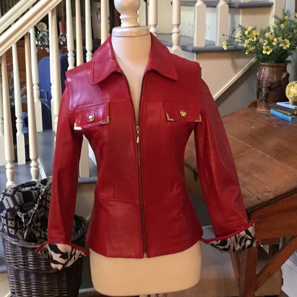 St. John Red Leather Jacket - Picture 6 of 9